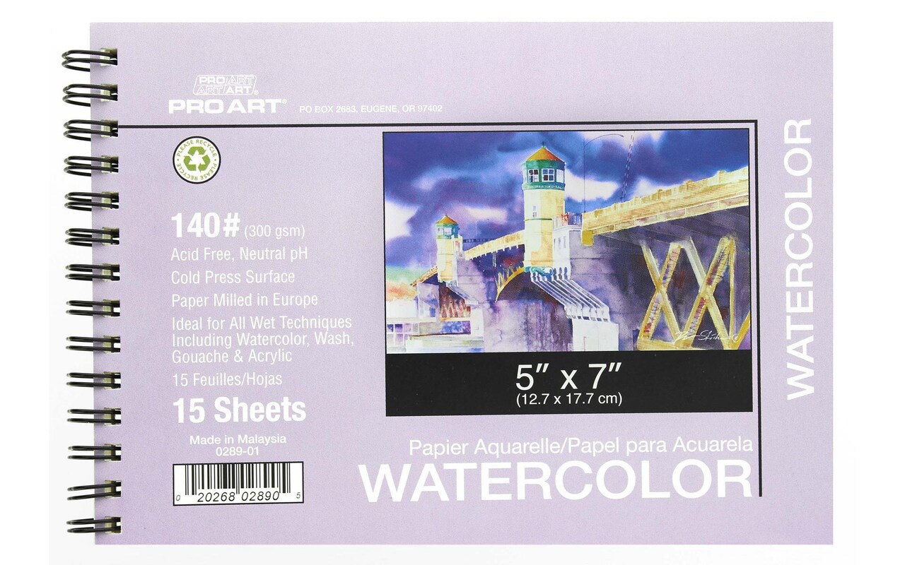 Pro Art Watercolor Pad 5x7 AF 140lb 15pc Wire